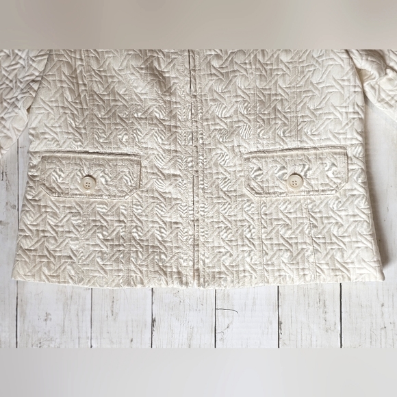 RARE Vintage 80's Weather Tamer Cream/Ivory Collar Zip up Quilted Jacket Belted - Picture 10 of 16